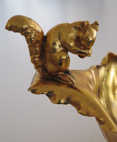 20th Century A Whimsical American Gold Plated Nut Dish with Figural Squirrel Handle, by Pairpoint Mfg.