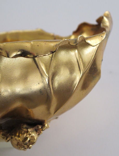 A Whimsical American Gold Plated Nut Dish with Figural Squirrel Handle, by Pairpoint Mfg. 1