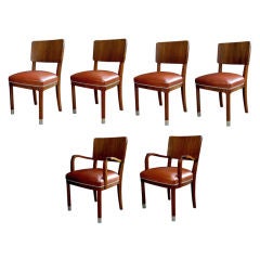 Handsome Set of 6 American 1940's Ribbon-Mahogany Dining Chairs