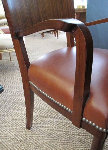 Handsome Set of 6 American 1940's Ribbon-Mahogany Dining Chairs 3