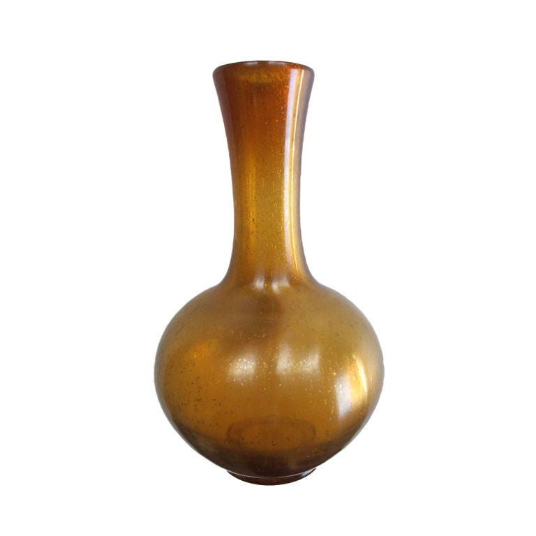 A Large Chinese Qianlong Style Amber-Colored Peking Glass Vase