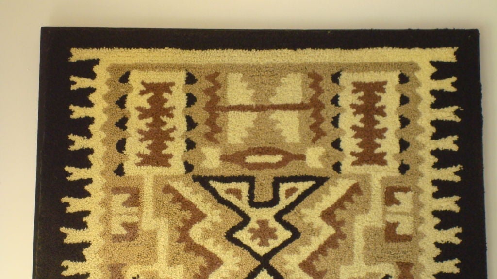 American Craftsman 1935-1940 Mounted American Hand-Hooked Rug with Indian Pattern Design