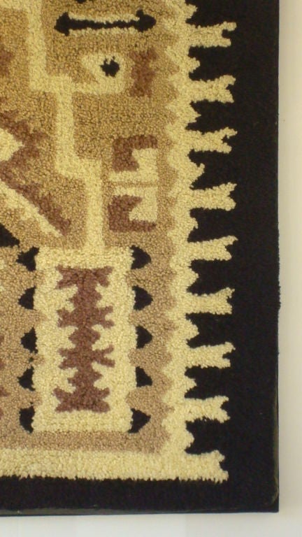Mid-20th Century 1935-1940 Mounted American Hand-Hooked Rug with Indian Pattern Design