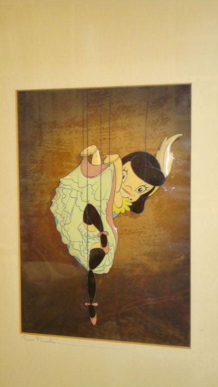 1940's RARE MARIONETTE CEL FROM AND SIGNED PINOCCHIO