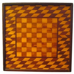 19THC REVERSABLE/RARE INLAID GAME BOARD W/PAINTED  REVERSE