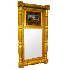19th Century Gilded Mirror with Reverse Painted Glass