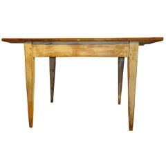 19THC ORIGINAL BUTTERMILK PAINTED TAPER LEG  FARM TABLE