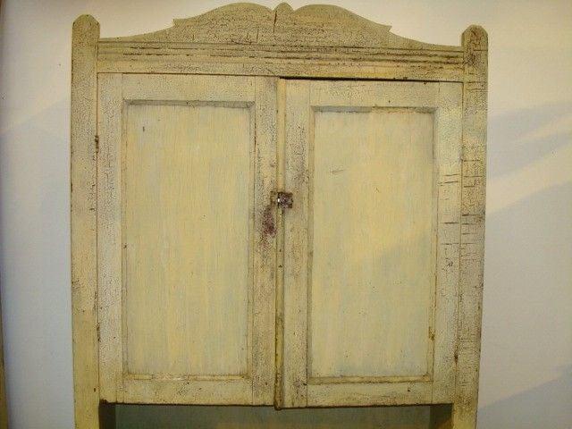 American 19THC ORIGINAL CREAM PAINTED  TWO PIECE BAKERS CUPBOARD FROM PA.