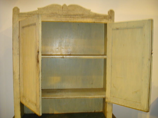 19THC ORIGINAL CREAM PAINTED  TWO PIECE BAKERS CUPBOARD FROM PA. 5