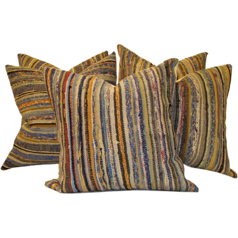 19TH C. MULTI COLORED RAG RUG PILLOWS at 1stdibs