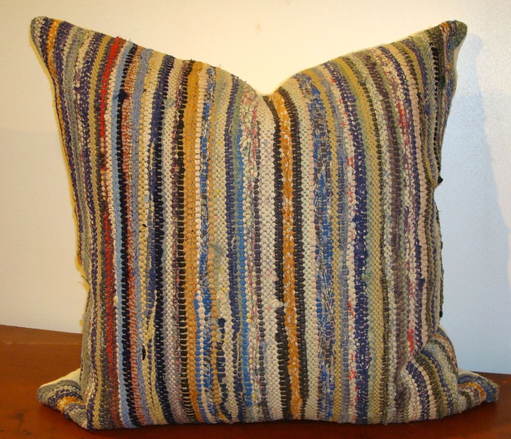 19TH C. MULTI COLORED RAG RUG PILLOWS For Sale at 1stdibs