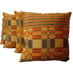Antique 19TH C. COVERLET PILLOWS IN ORANGE, BLUE, AND BEIGE