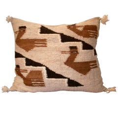 Vintage PICTORIAL NAVAJO WEAVING PILLOW W/ORIGINAL CORNER FRINGE
