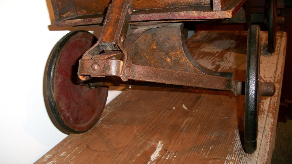 Tin 19THC ORIGINAL PAINTED  &  STENCILED WAGON W/ORIGINAL TIN WHEELS