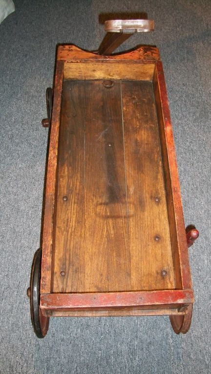 Tin 19THC ORIGINAL PAINTED  &  STENCILED WAGON W/ORIGINAL TIN WHEELS