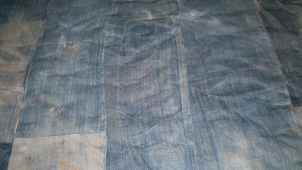 EARLY 20THC AFRO-AMERICAN DENIM PATCH WORK TIED  QUILT 1