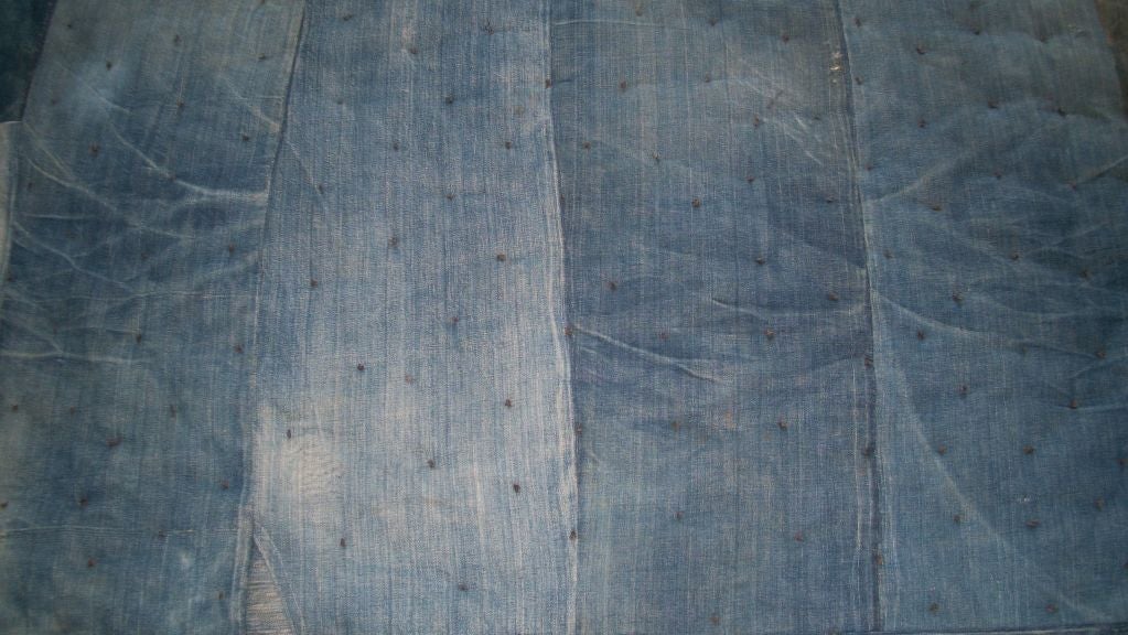 EARLY 20THC AFRO-AMERICAN DENIM PATCH WORK TIED  QUILT 4