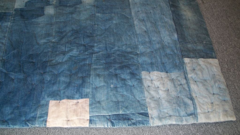 EARLY 20THC AFRO-AMERICAN DENIM PATCH WORK TIED  QUILT 5