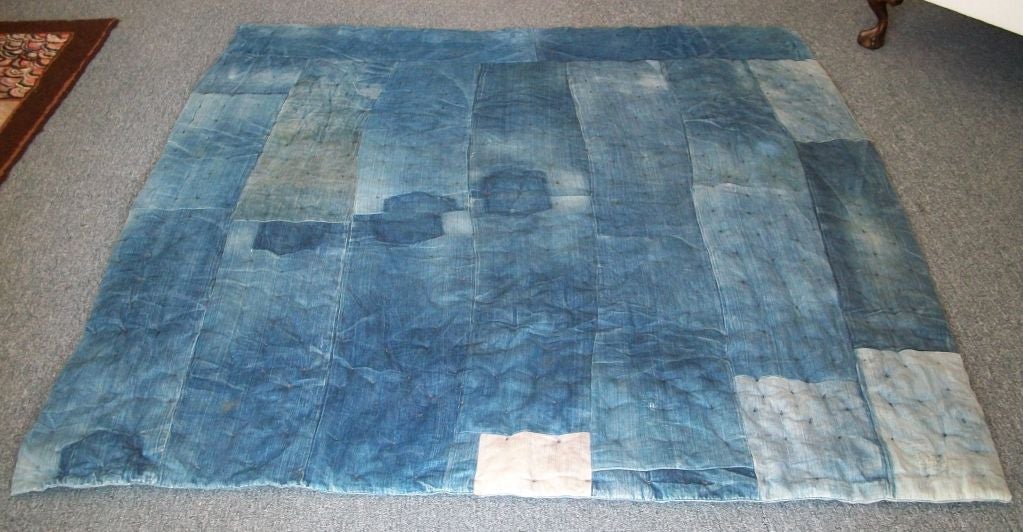 EARLY 20THC AFRO-AMERICAN DENIM PATCH WORK TIED  QUILT 3