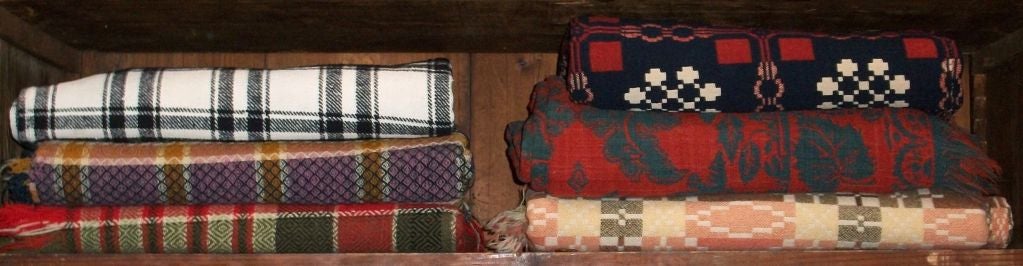 LARGE COLLECTION OF BEACON, PENTLETON AND OREGON CITY CAMP/INDIAN DESIGN BLANKETS. THE TOP SHELF ARE WOVEN JAQUARED COVERLETS AND BLANKETS. THEY ARE SOLD INDIVIDUALLY OR AS A ENTIRE COLLECTION. ALL IN PRISTINE CONDITION AND ASSORTED SIZES. THEY ARE