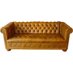 LEATHER TUFFTED 1960'S CHESTERFIELD SOFA/BROWN LEATHER
