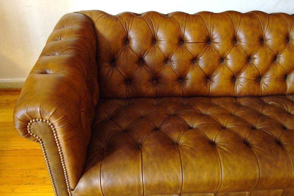 LEATHER TUFFTED 1960'S CHESTERFIELD SOFA/BROWN LEATHER