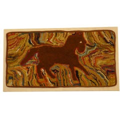 20TH C. FOLKY HAND HOOKED MOUNTED HORSE RUG FROM PENNSYLVANIA