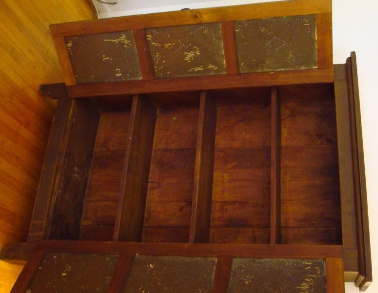 19th Century 19THC ORIGINAL BROWN W/CREAM PAINTED PUNCHED TINS PIE SAFE