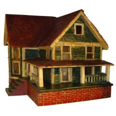 19THC FOLKY ORIGINAL PAINTED VICTORIAN DOLL HOUSE W/ TIN ROOF