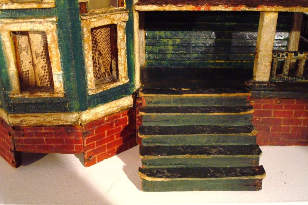 19THC FOLKY ORIGINAL PAINTED VICTORIAN DOLL HOUSE W/ TIN ROOF 2