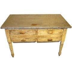 19THC ORIGINAL CREAM PAINTED BAKERS TABLE W/FOUR DRAWERS
