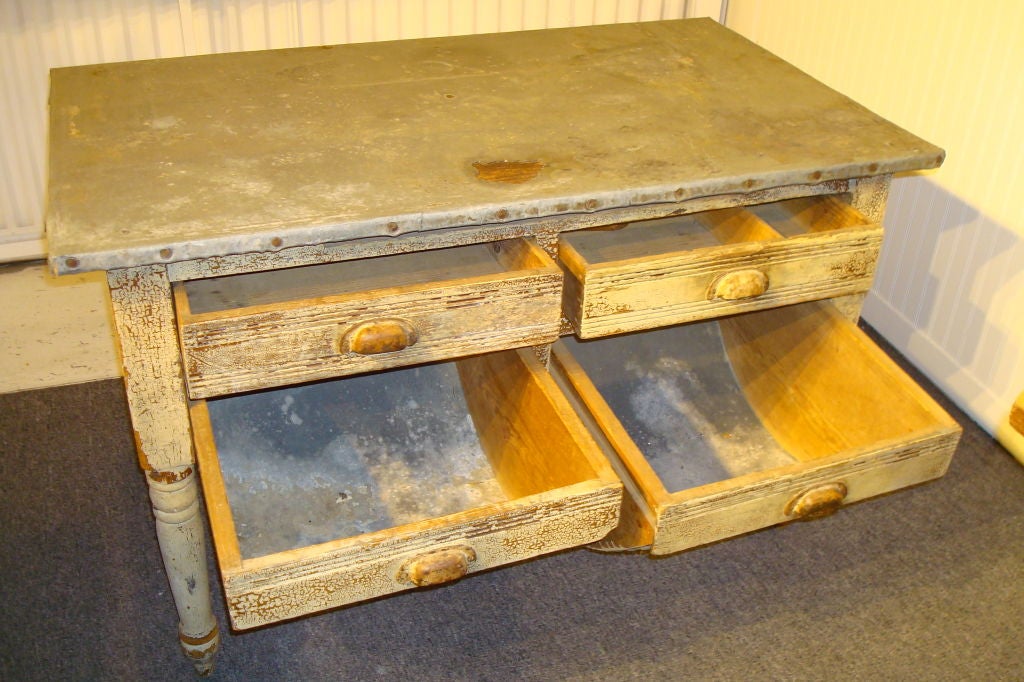 antique bakers table with flour bin