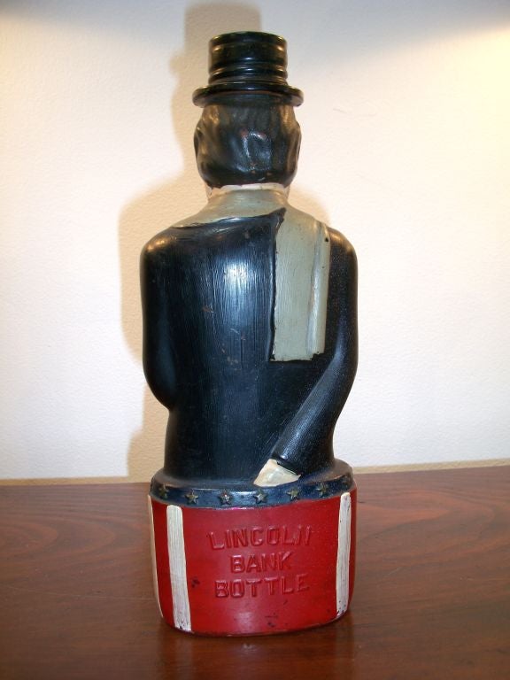 RARE 19THC  ORIGINAL PAINTED PATRIOTIC LINCOLN BANK BOTTLE