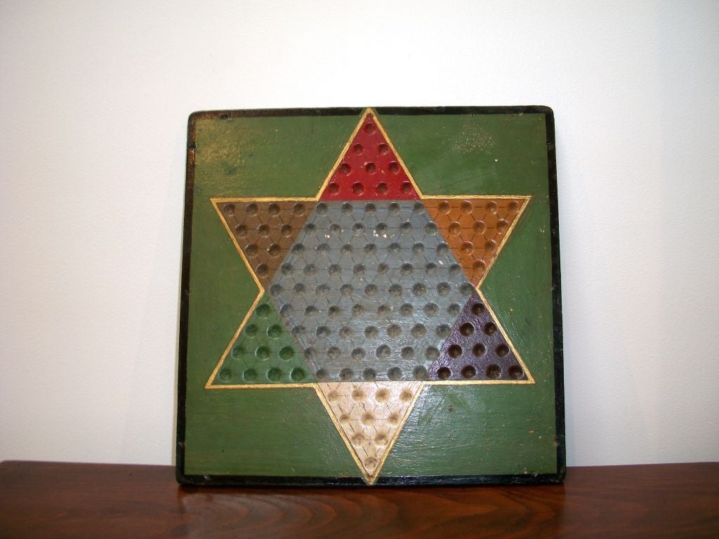 19THC ORIGINAL PAINTED  STAR CHINESE CHECKERS REVERS GAME BOARD