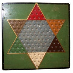 Antique 19THC ORIGINAL PAINTED  STAR CHINESE CHECKERS REVERS GAME BOARD