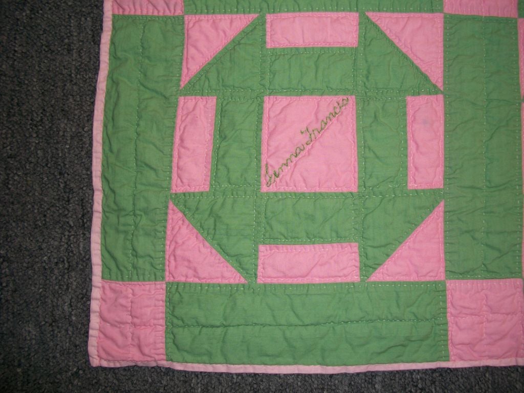Folk Art Dated 1929 Friendship Quilt/Hole in the Barn Door Pattern
