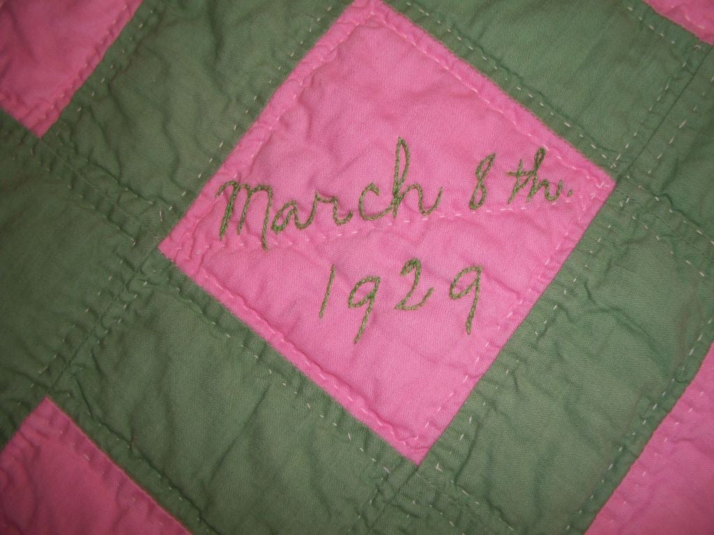 American Dated 1929 Friendship Quilt/Hole in the Barn Door Pattern