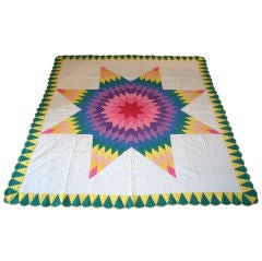 Vintage 20TH C. PASTEL STAR QUILT FROM PENNSYLVANIA