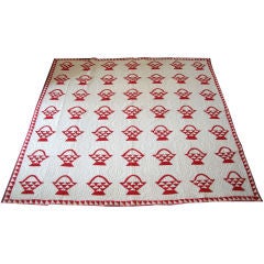 Antique 19THC RED&WHITE  BASKETS QUILT