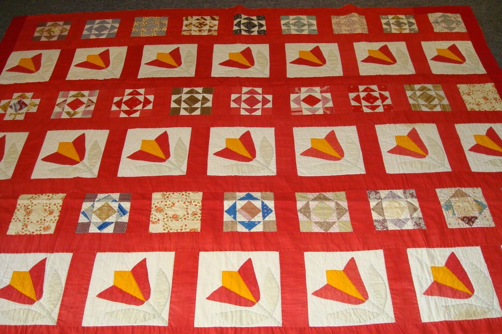 American 19THC  APPLIQUED AND PIECED SAMPLER QUILT FROM PENNSYLVANIA