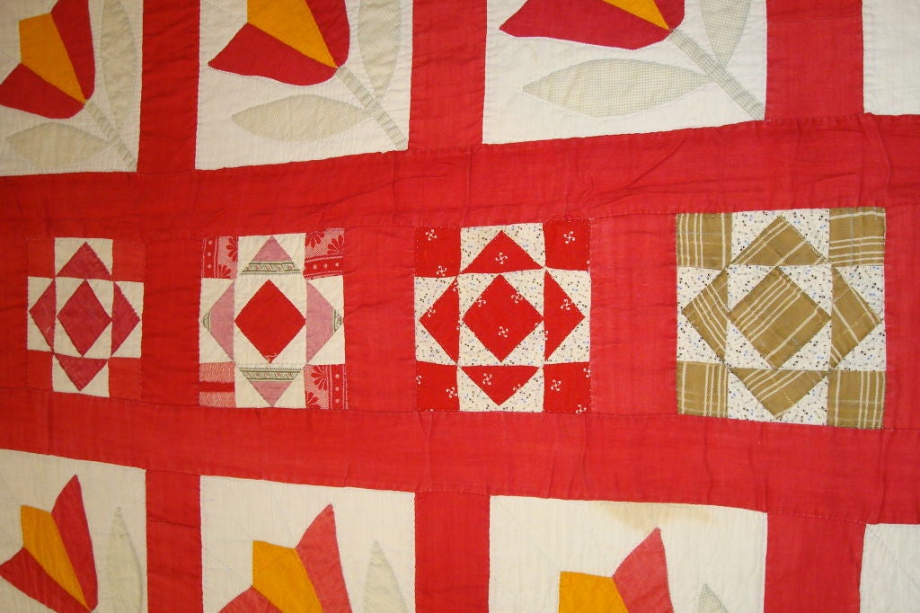 19THC  APPLIQUED AND PIECED SAMPLER QUILT FROM PENNSYLVANIA 1