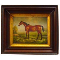 19THC ENGLISH HORSE OIL PAINTING IN WALNUT SHADOW BOX FRAME