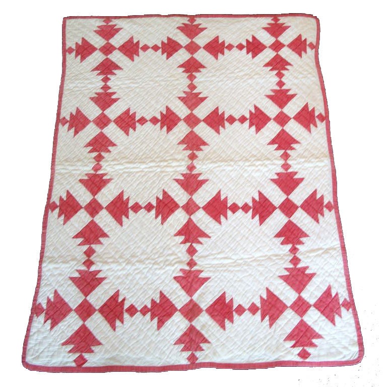 19THC RED 
WHITE CRIB QUILT