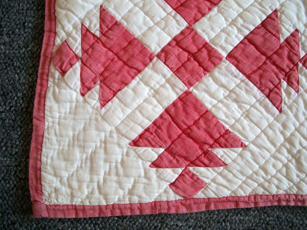 19THC RED & WHITE CRIB QUILT