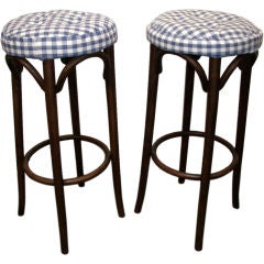 20TH C. PAIR OF WOODEN THOUREAU STYLE BAR STOOLS