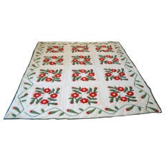 Antique 19THC RED & GREEN APPLIQUE QUILT/QUILTED LATER