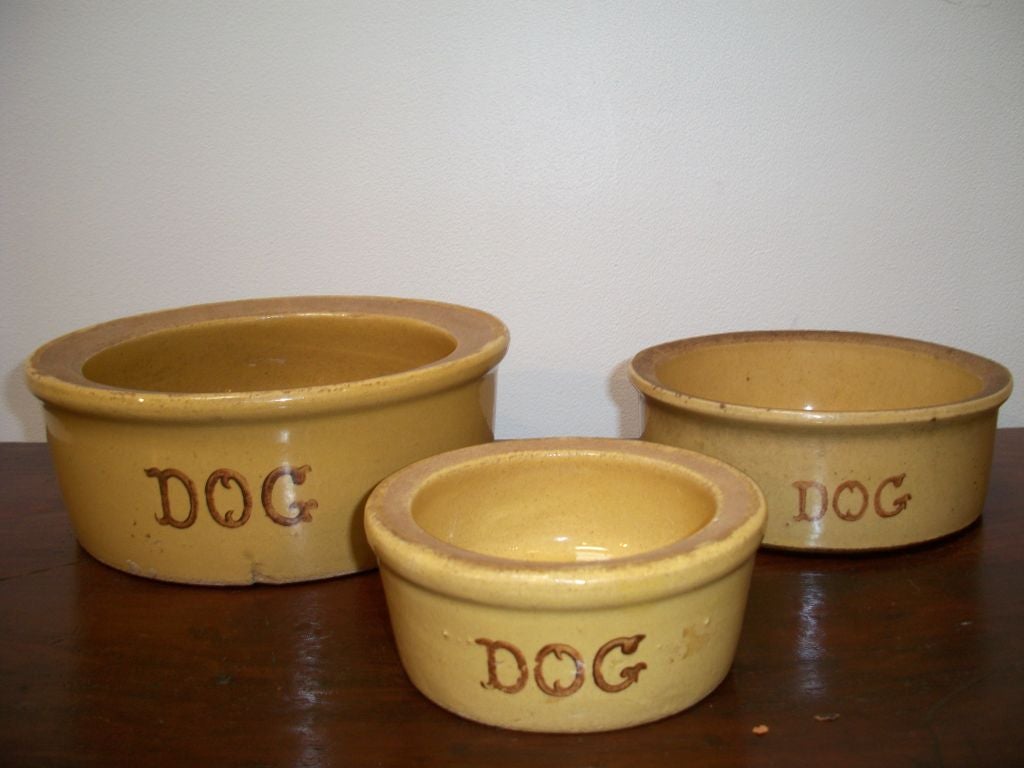 YELLOW WARE DOG DISHES<br />
SMALL DISH  - 95.00 SIZE: 2 1/2