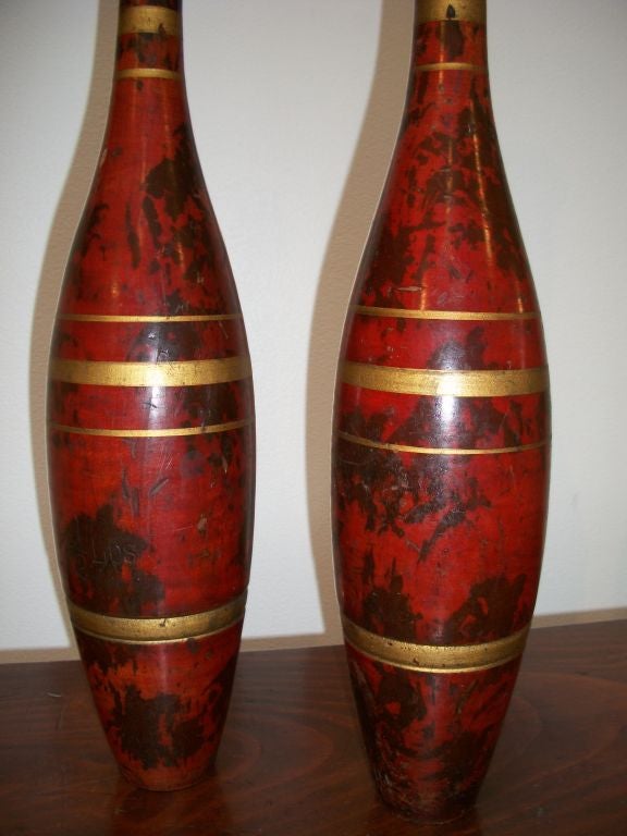 19TH C. JUGGLING PINS  IN ORIGINAL PAINT
