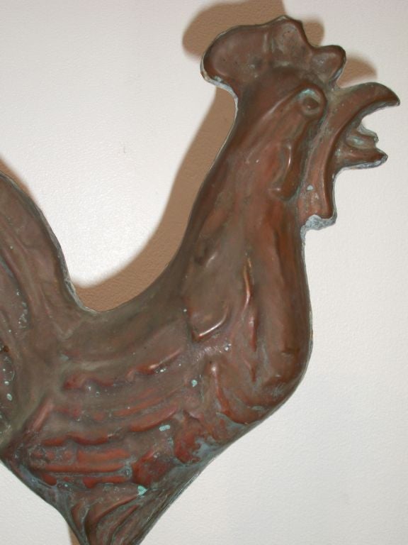 Rare 19th Century Full Body Rooster Copper Weathervane 5