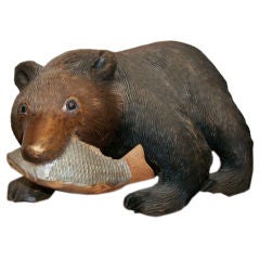 20TH C. HAND CARVED BEAR WITH FISH